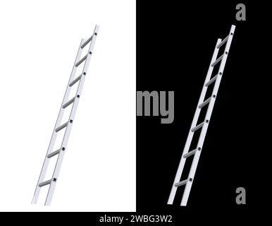 Side view illustration of metal aluminum ladder on an isolated white and black background Stock Photo
