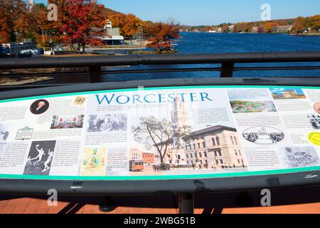 Interpretive Board on Kenneth F Burns Memorial Bridge, Worcester, Massachusetts Stock Photo