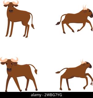 Farm buffalo icons set cartoon vector. Cartoon buffalo animal. Nature ...