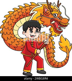 Year of the Dragon Dance Kids Colored Cartoon Stock Vector Image & Art ...