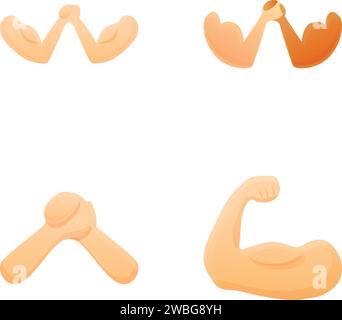 Arm wrestling icons set cartoon vector. Two men in arm wrestling battle. Sport competition Stock Vector