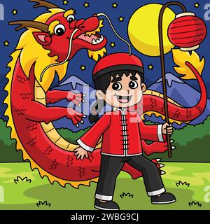 Chinese Boy with Lantern Cartoon Colored Clipart Stock Vector Image ...