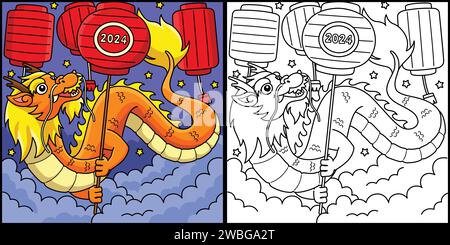 Year of the Dragon Lanterns Coloring Page for Kids Stock Vector Image ...