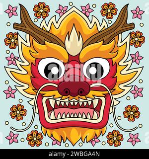 Year of the Dragon Face Colored Cartoon  Stock Vector