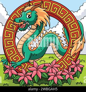 Year of the Dragon with Flowers Cartoon Clipart Stock Vector Image ...