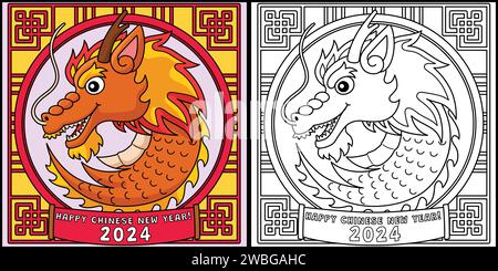Year of the Dragon Dragon Head Kids Coloring Page Stock Vector Image ...