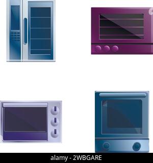 Modern stove icons set cartoon vector. Various type of modern oven. Professional kitchen equipment Stock Vector