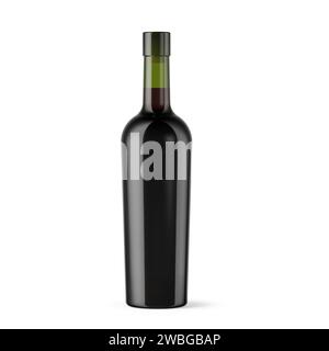 Green Glass Red Wine Bottle Mockup Isolated on Background. 3D Rendering Stock Photo