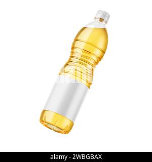 Sunflower Oil Bottle Mockup Isolated on Background. 3D Rendering Stock Photo