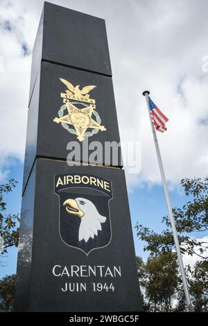 War monument for the 101st Airborne at Purple Heart Lane, Carentan France Normandy. august 14 2023. Stock Photo