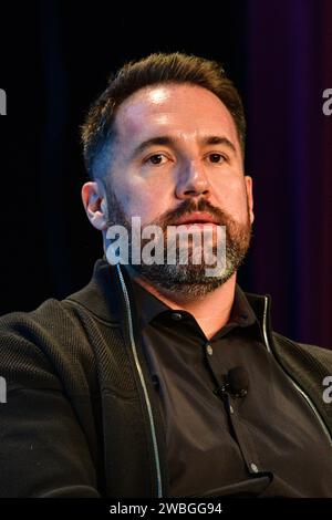 Las Vegas, Nevada, USA. 10th Jan, 2024. Ryan Kalil Founder of Mortal Media discusses Mortal Media & Strategic investments at C Space Studio during CES 2024 at Aria in Las Vegas, Nevada, on January 10, 2024. Credit: Dee Cee Carter/Media Punch/Alamy Live News Stock Photo