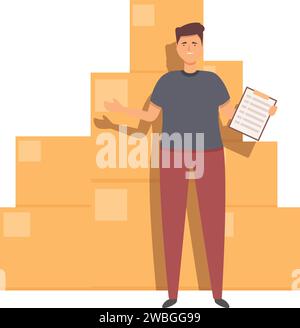 Storekeeper warehouse stack icon cartoon vector. Boxes carton. Salesman ...