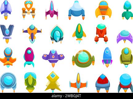 Cartoon starship, spacecraft and spaceship icons. Vector fantasy ...
