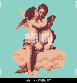 Cupid and angel. the kiss of cupid .Vector illustration of a childs kiss Stock Vector