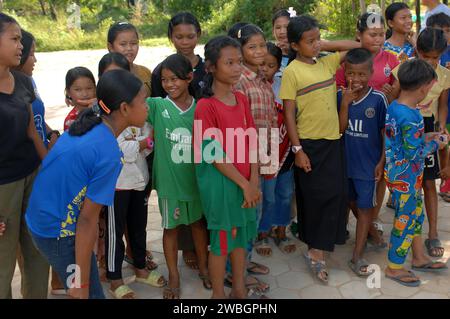 School children playing at break time, Beng Mealea, Cambodia. Stock Photo