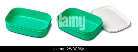 open plastic lunch boxes, empty food container with simple design and shape, lightweight and easy to carry around, mockup template isolated on white b Stock Photo