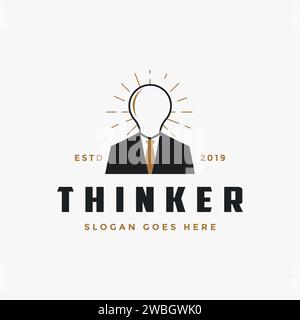 Creative Lighting bulb Head man thinker Logo vector template on white background Stock Vector