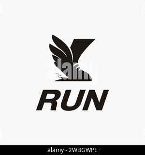 Sneaker sport shoe wing logo, fast running logo icon vector template on white background Stock Vector