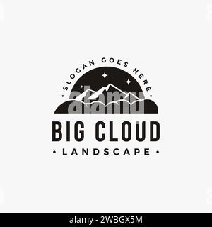 Vintage Big cloud and mountain landscape logo icon vector template on white background Stock Vector