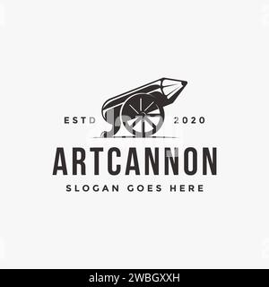 Vintage classic old cannon pencil logo, art cannon logo icon vector template on white background Stock Vector