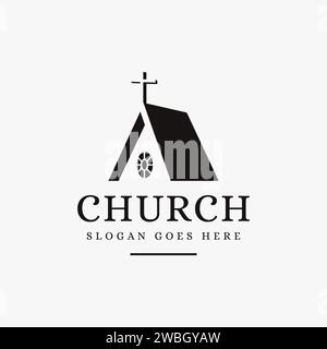 Negative space silhouette Church logo icon vector template on white background Stock Vector