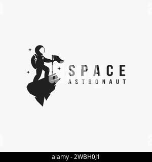 Fun explorer space astronaut mascot logo icon vector template on dark background Stock Vector