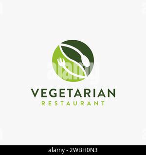 Spoon fork leaf Organic food, vegetarian restaurant logo vector icon template on white background Stock Vector