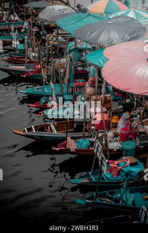 Hat Yai, Thailand- December 15, 2023: Boat Parked on the Sides at Khlong Hae Floating Market. Visit Thailand. Stock Photo