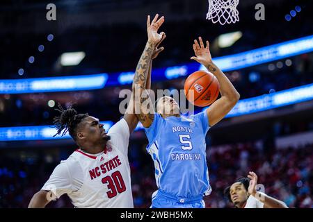 January 30, 2024: NC State Wolfpack guard DJ Horne (0) brings the ball ...