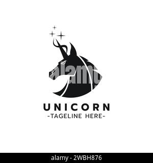 Beautiful logo icon Unicorn,Stylized image of Unicorn logo template,Unicorn head tattoo,Silhouette of Unicorn on white background vector illustration Stock Vector