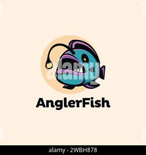 Colorful angler fish logo cartoon mascot vector template on light background Stock Vector