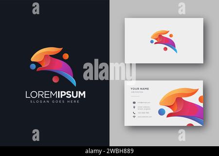 Modern jumping rabbit logo icon vector and business card template Stock Vector