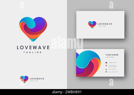 Modern colorful Love wave logo icon vector and business card template Stock Vector