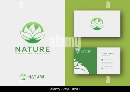 Modern negative space of circle leafs nature logo icon vector and business card template Stock Vector