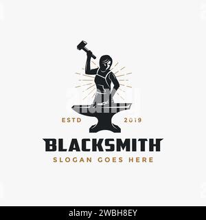 Vintage hipster retro female blacksmith logo icon vector illustration on white background Stock Vector
