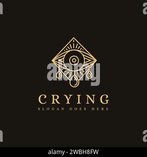 Mystical crying eye line art logo icon template on dark background Stock Vector