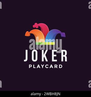 Abstract modern joker jester hat with card game symbol logo icon vector template on dark background Stock Vector