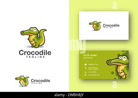 Friendly mascot crocodile logo vector and business card template Stock Vector