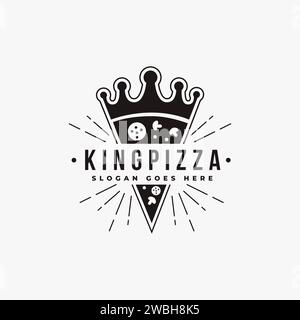 Vintage retro crown and pizza logo icon vector template on white background Stock Vector