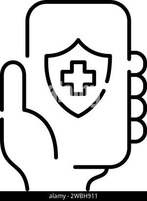 Buying health insurance online. Provider app. Pixel perfect icon Stock Vector