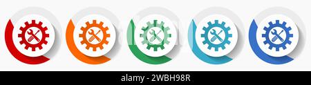 Repair, industry, service concept vector icon set, flat icons for logo design, webdesign and mobile applications, colorful round buttons Stock Vector