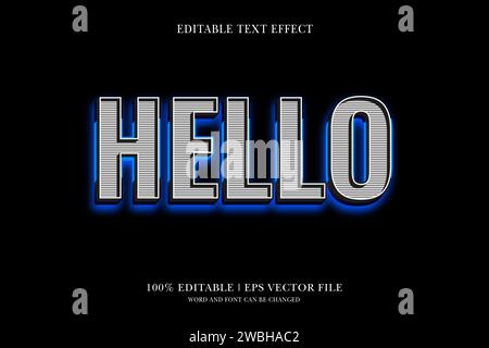 Hello Blue light background Editable text effect, 3d text template, Stock Vector
