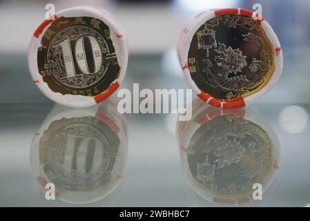 The 2024 New Year commemorative coins are issued in Hangzhou City, east China's Zhejiang Province, 9 January, 2024. Stock Photo