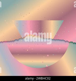 Holographic concept background with ragged edge, geometric shapes and dots. Vector chromatic style design Stock Vector