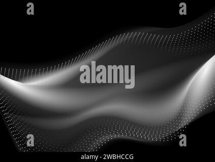 Grey smoky waves and futuristic dotted lines abstract background. Hi-tech vector design Stock Vector