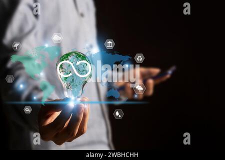Recycle symbol on earth background The concept of maximizing resource utilization Stock Photo