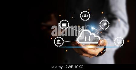 cloud computing shown in hand cloud technology data storage Stock Photo