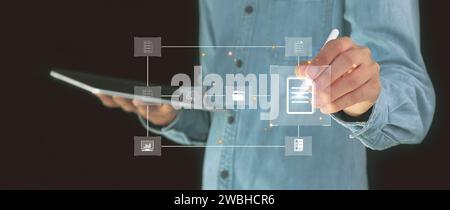 document management organizing organizational information document visualization record management Efficient online document file information software Stock Photo