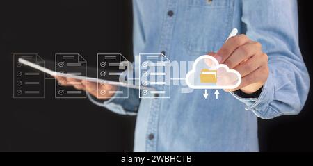 cloud computing shown in hand cloud technology data storage Stock Photo