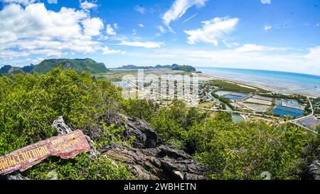 The Landscape and view from the Khao Daeng Viewpoint (Translate from Thai Language) at Village of Khao Daeng in the Sam Roi Yot National Park in the P Stock Photo